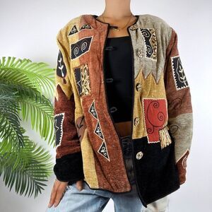 Vintage 90s Indigo Moon Fairy Grunge Patchwork Bohemian Oversized Jacket / M